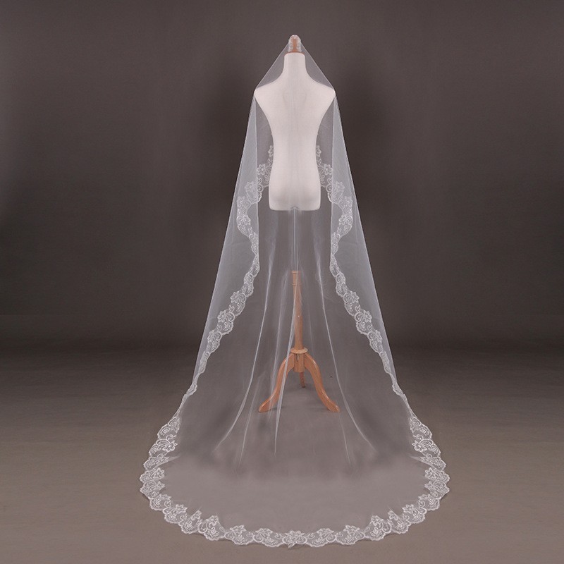 Lace Trim Blusher Bridal Veil WV543