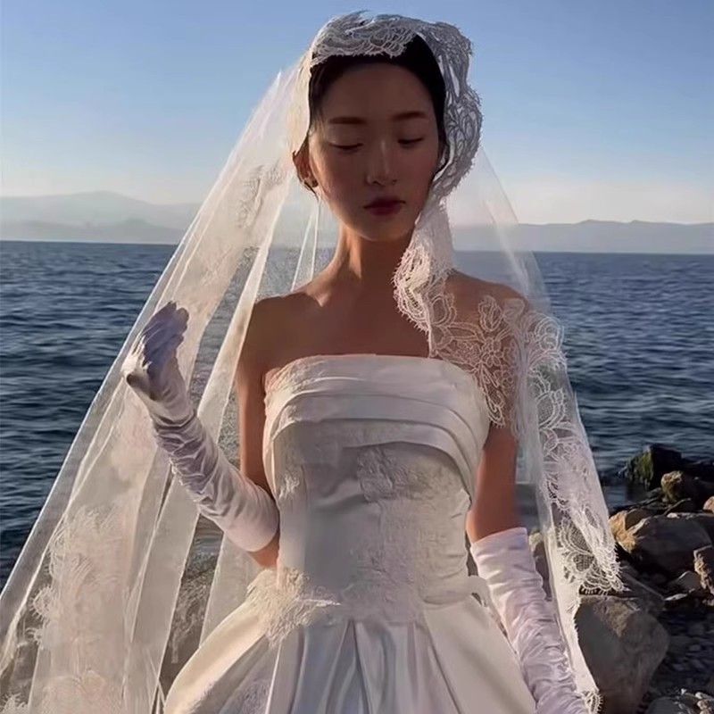 Lace Trim Mantilla Bridal Veil WV527