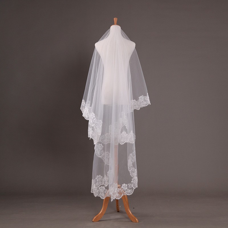 Lace Trim Blusher Bridal Veil WV543