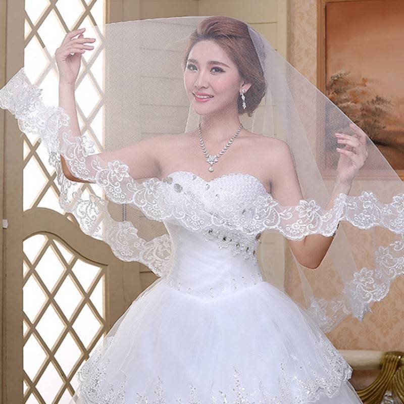 Lace Trim Blusher Bridal Veil WV543