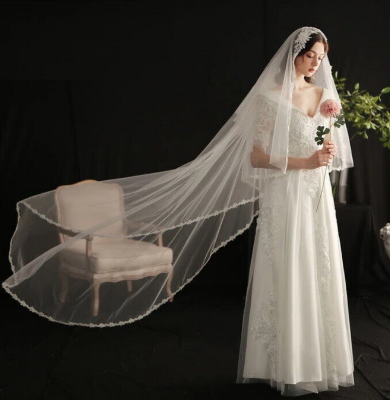 Lace Trim Mantilla Bridal Veil WV582