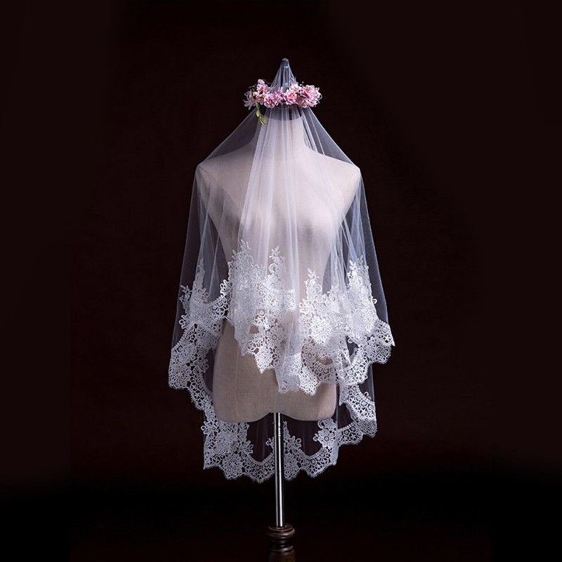 Lace Trim Blusher Bridal Veil WV581