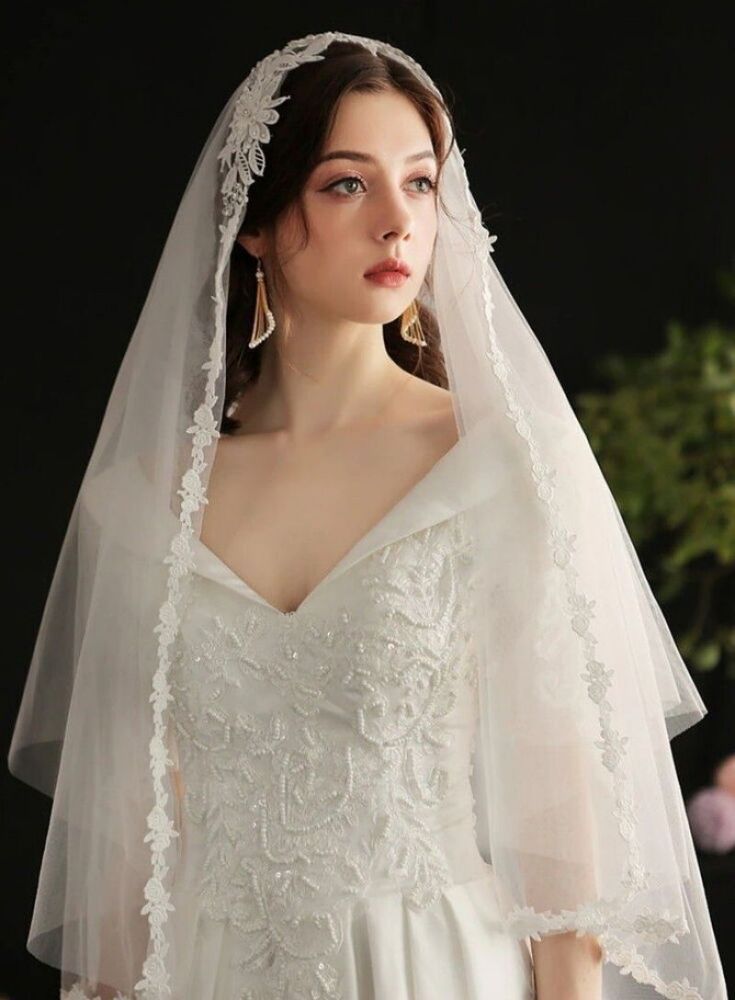 Lace Trim Mantilla Bridal Veil WV582