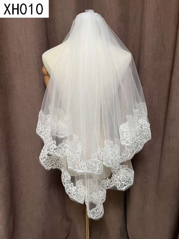 3D Floral Pearl Satin Horsehair Lace Trim Bridal Veil WV590