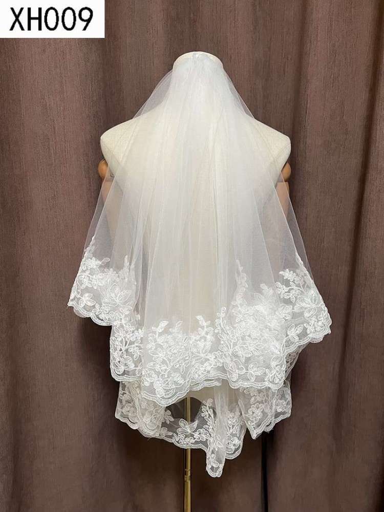 3D Floral Pearl Satin Horsehair Lace Trim Bridal Veil WV590