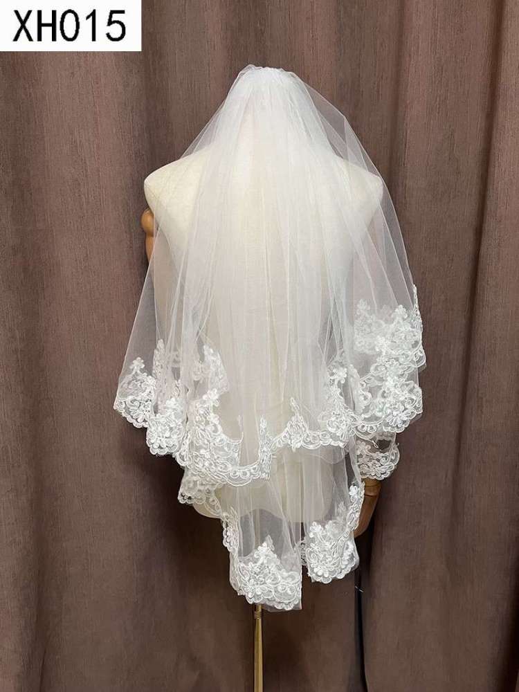 3D Floral Pearl Satin Horsehair Lace Trim Bridal Veil WV590