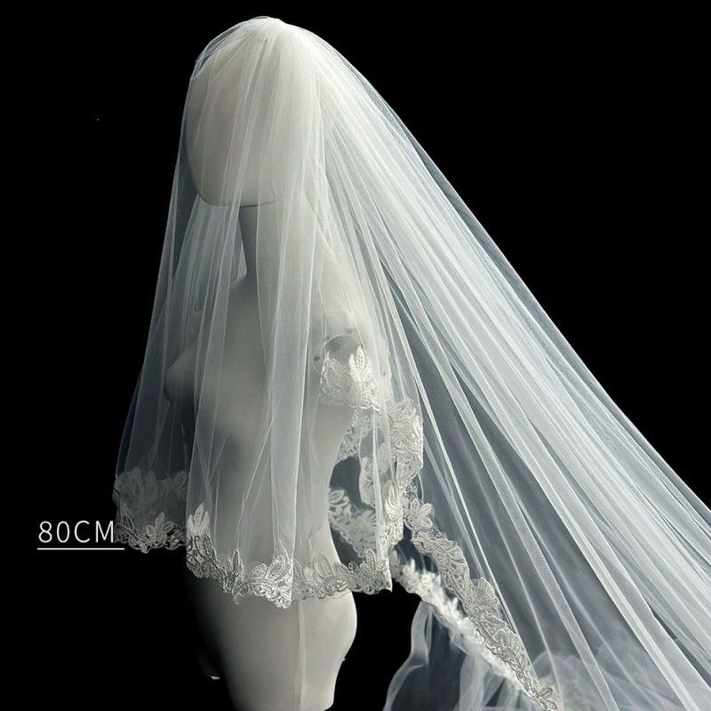 Horsehair Lace Trim Bridal Veil WV595