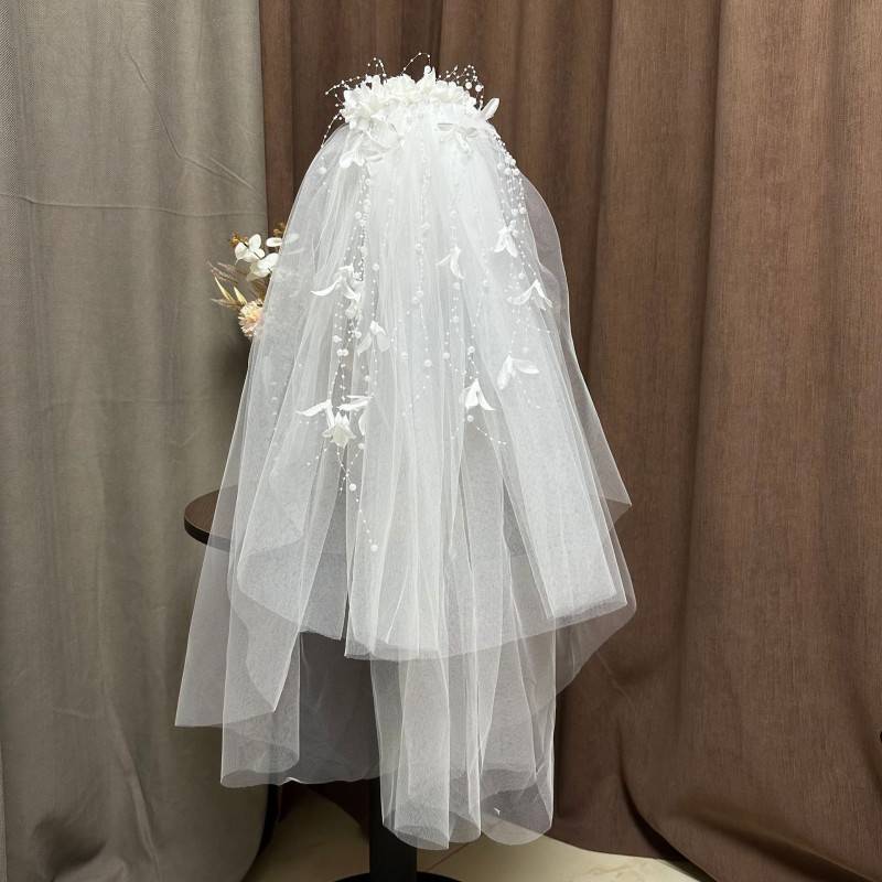 3D Floral Pearl Bridal Veil WV591