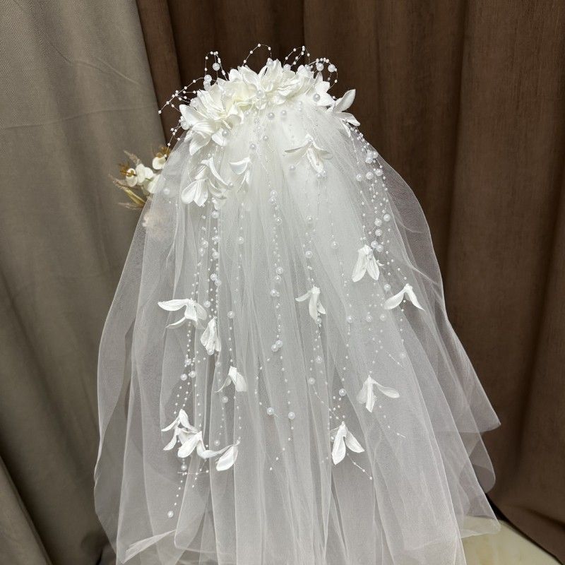 3D Floral Pearl Bridal Veil WV591