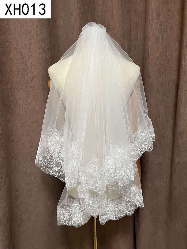 3D Floral Pearl Satin Horsehair Lace Trim Bridal Veil WV590