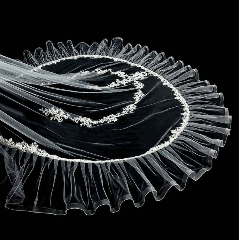 Horsehair Lace Trim Bridal Veil WV595