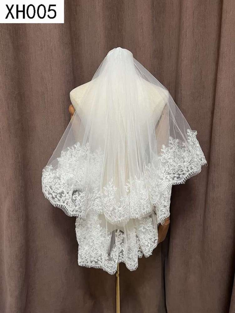 3D Floral Pearl Satin Horsehair Lace Trim Bridal Veil WV590