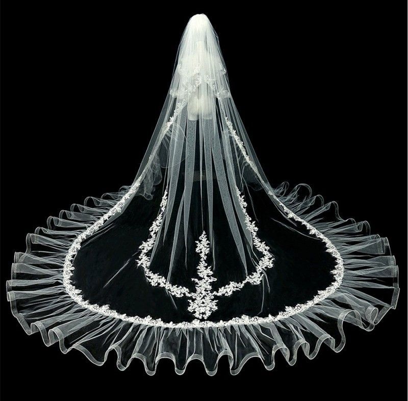 Horsehair Lace Trim Bridal Veil WV595