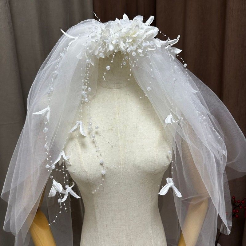 3D Floral Pearl Bridal Veil WV591