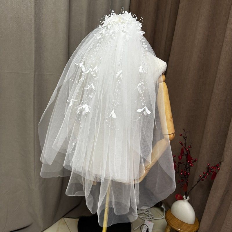 3D Floral Pearl Bridal Veil WV591