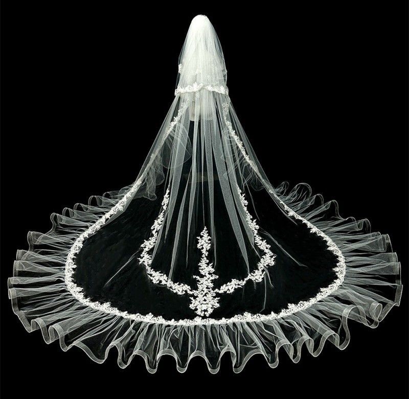 Horsehair Lace Trim Bridal Veil WV595