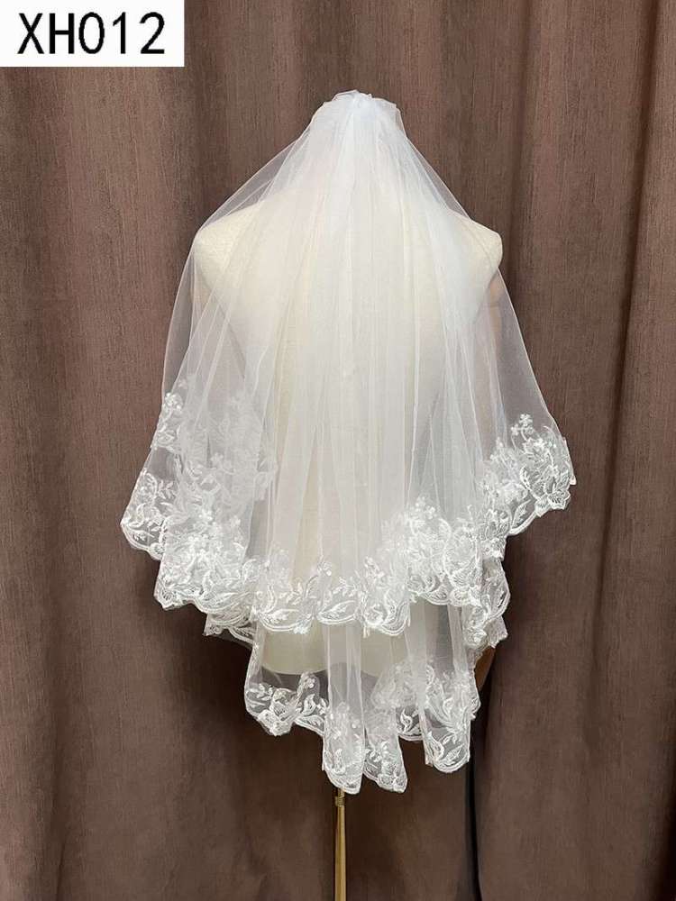 3D Floral Pearl Satin Horsehair Lace Trim Bridal Veil WV590