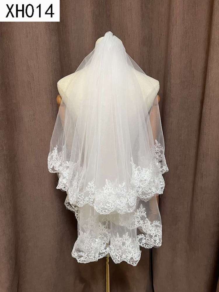 3D Floral Pearl Satin Horsehair Lace Trim Bridal Veil WV590