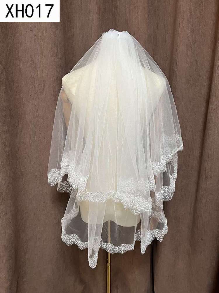 3D Floral Pearl Satin Horsehair Lace Trim Bridal Veil WV590