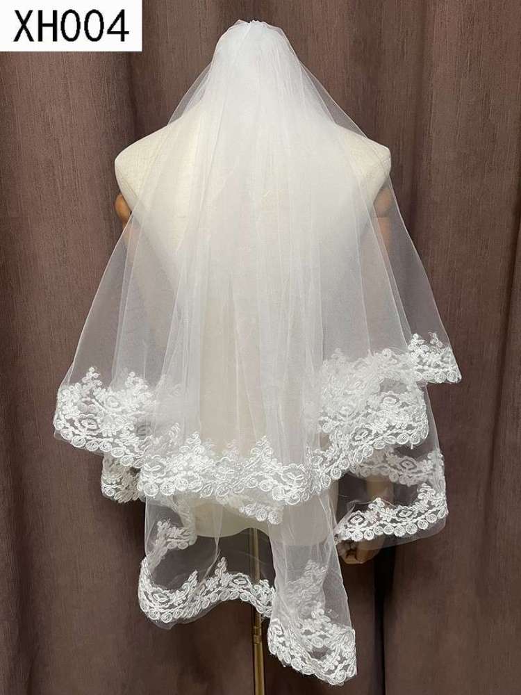 3D Floral Pearl Satin Horsehair Lace Trim Bridal Veil WV590