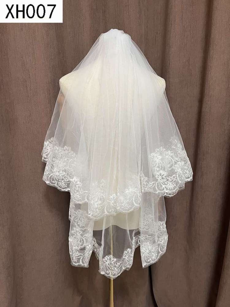 3D Floral Pearl Satin Horsehair Lace Trim Bridal Veil WV590