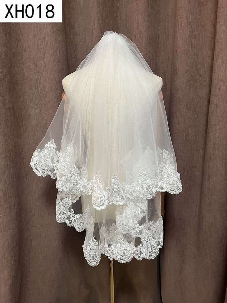 3D Floral Pearl Satin Horsehair Lace Trim Bridal Veil WV590