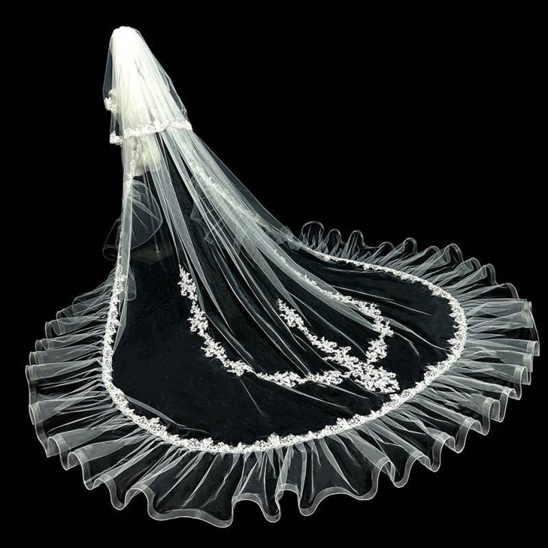 Horsehair Lace Trim Bridal Veil WV595