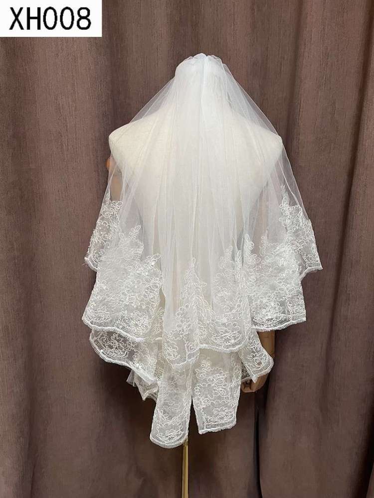 3D Floral Pearl Satin Horsehair Lace Trim Bridal Veil WV590