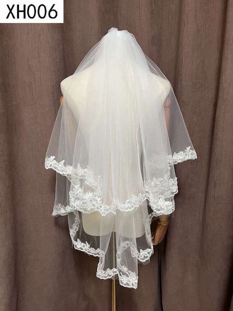 3D Floral Pearl Satin Horsehair Lace Trim Bridal Veil WV590