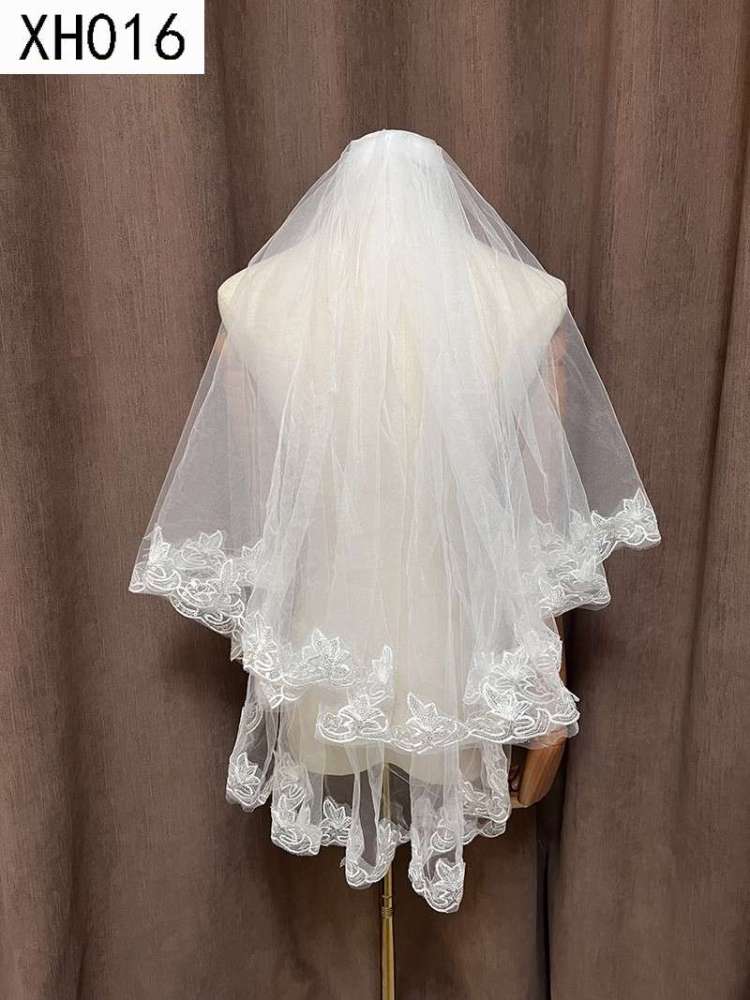 3D Floral Pearl Satin Horsehair Lace Trim Bridal Veil WV590