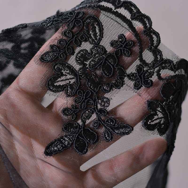 Black Lace Trim Bridal Veil WV610