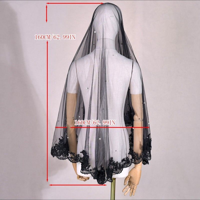 Black Lace Trim Bridal Veil WV610