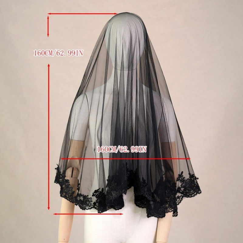 Black Lace Trim Bridal Veil WV609