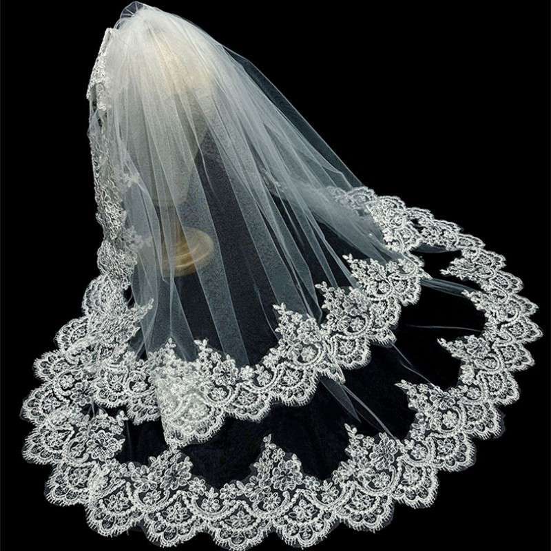 Lace Trim Blusher Bridal Veil WV628