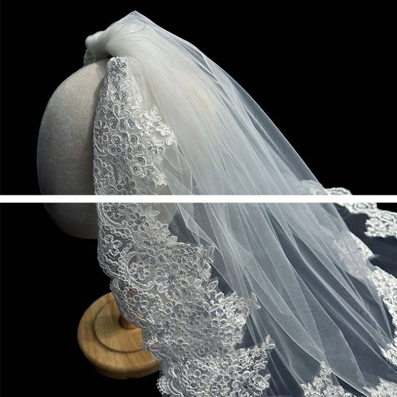 Lace Trim Blusher Bridal Veil WV628
