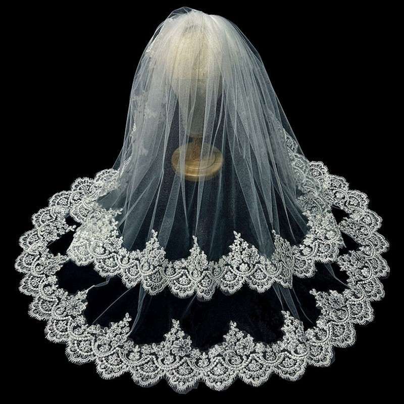 Lace Trim Blusher Bridal Veil WV628