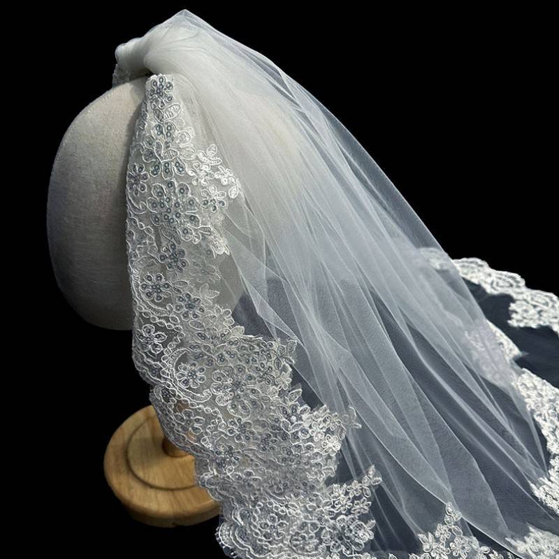 Lace Trim Blusher Bridal Veil WV628