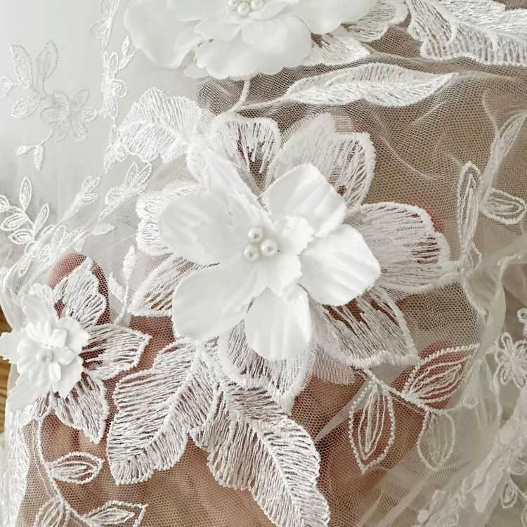 1 Yard Piece Pair White Corded Sequined Beaded Embroidered Guipure Bridal Lace Trim Applique Material Fabric SX177