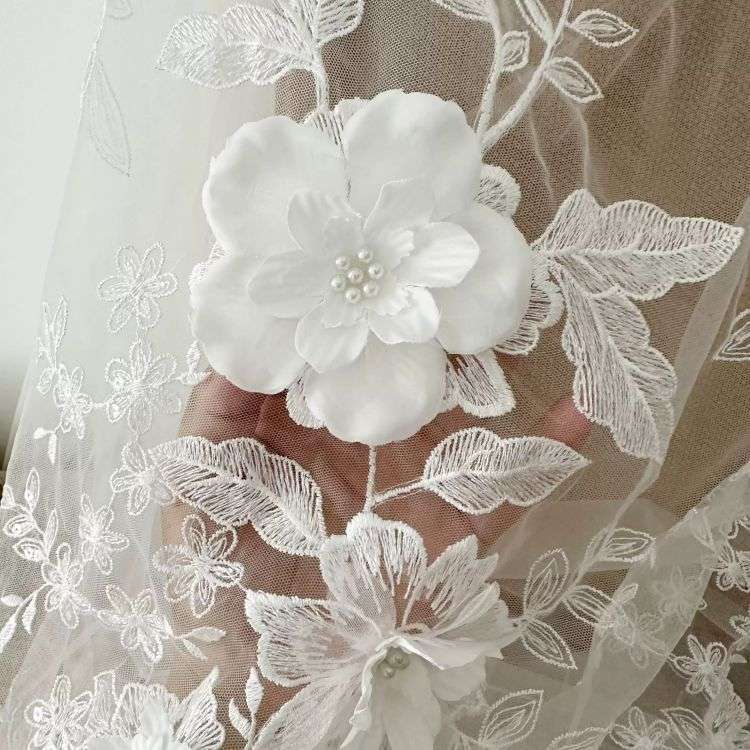 1 Yard Piece Pair White Corded Sequined Beaded Embroidered Guipure Bridal Lace Trim Applique Material Fabric SX177