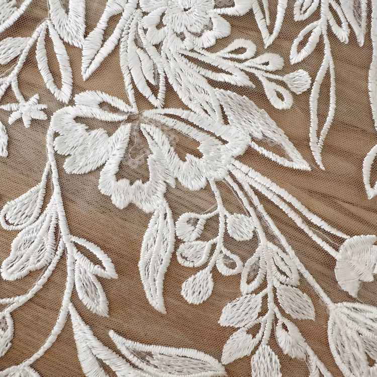 1 Yard Piece Pair White Corded Sequined Beaded Embroidered Guipure Bridal Lace Trim Applique Material Fabric SX179