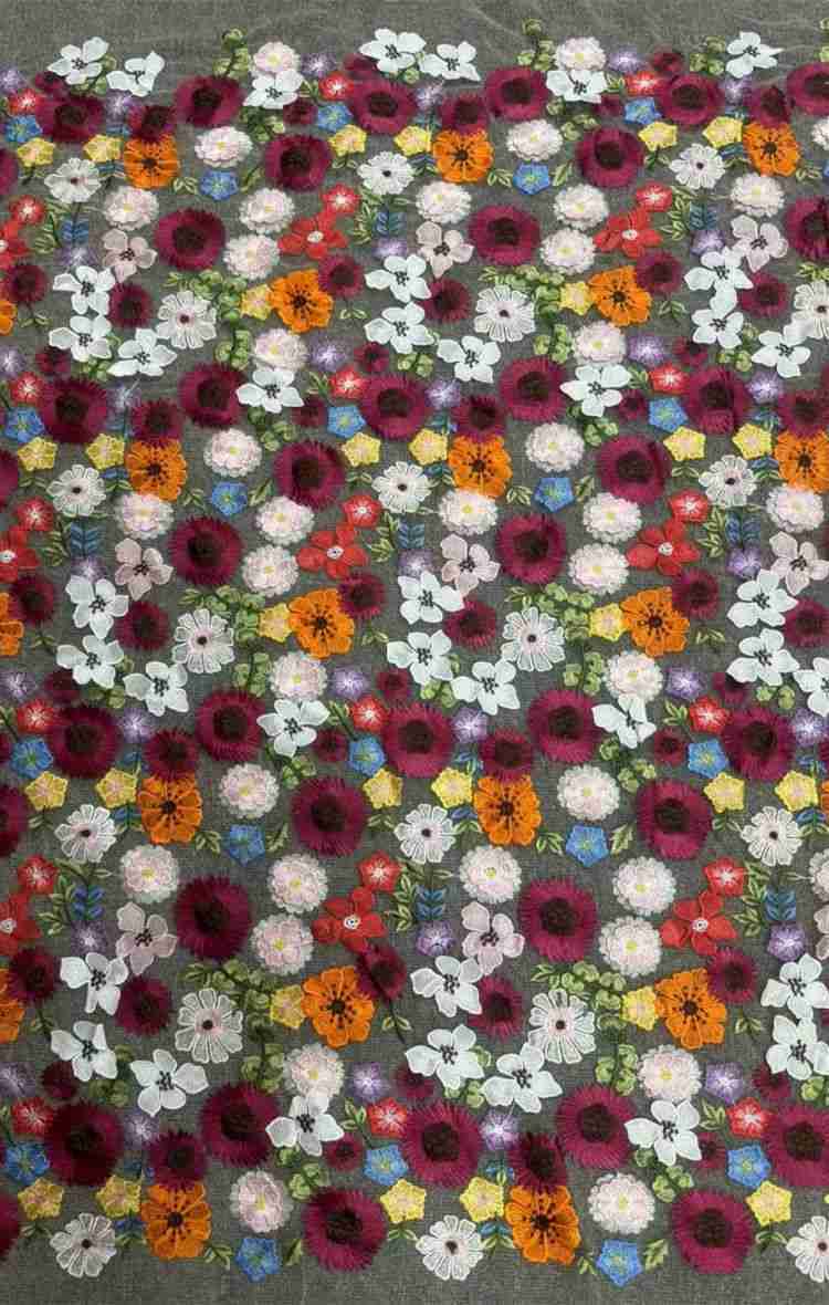 1 Yard Multi-Color Embroidered Lace Material Fabric JS008