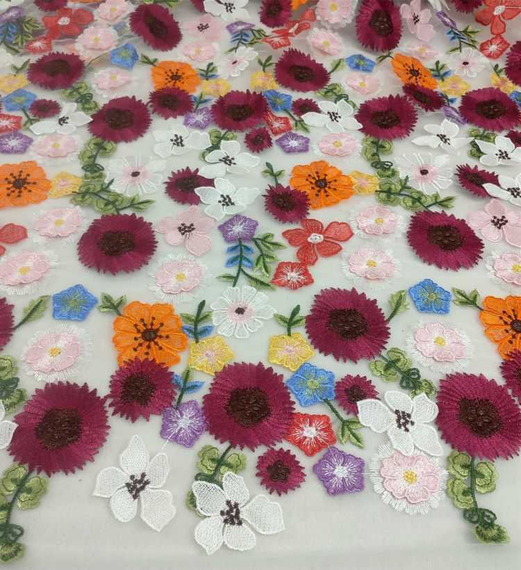 1 Yard Multi-Color Embroidered Lace Material Fabric JS008