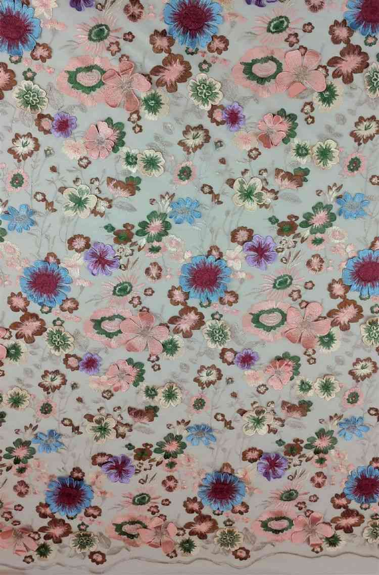 1 Yard Multi-Color Embroidered Lace Material Fabric JS011