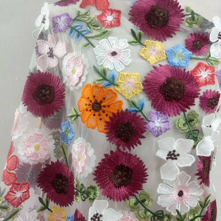 1 Yard Multi-Color Embroidered Lace Material Fabric JS008