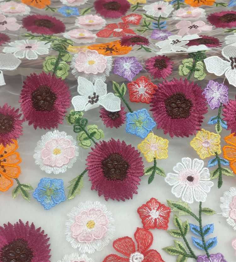 1 Yard Multi-Color Embroidered Lace Material Fabric JS008