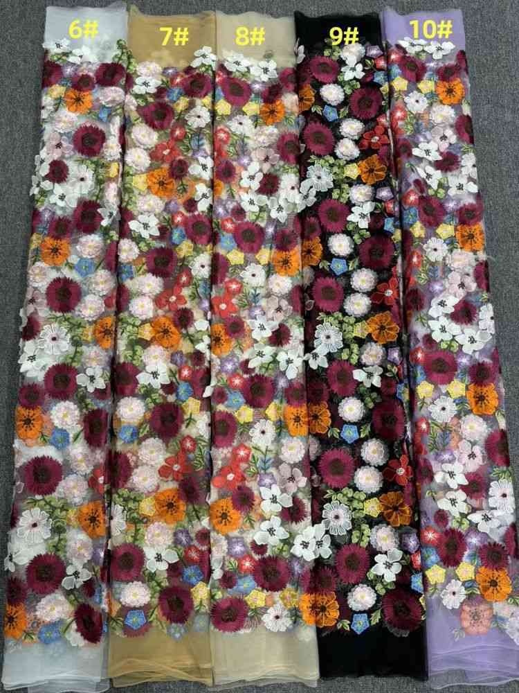 1 Yard Multi-Color Embroidered Lace Material Fabric JS008