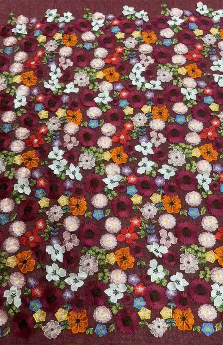 1 Yard Multi-Color Embroidered Lace Material Fabric JS008