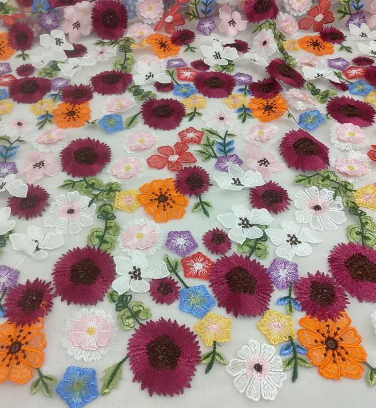1 Yard Multi-Color Embroidered Lace Material Fabric JS008