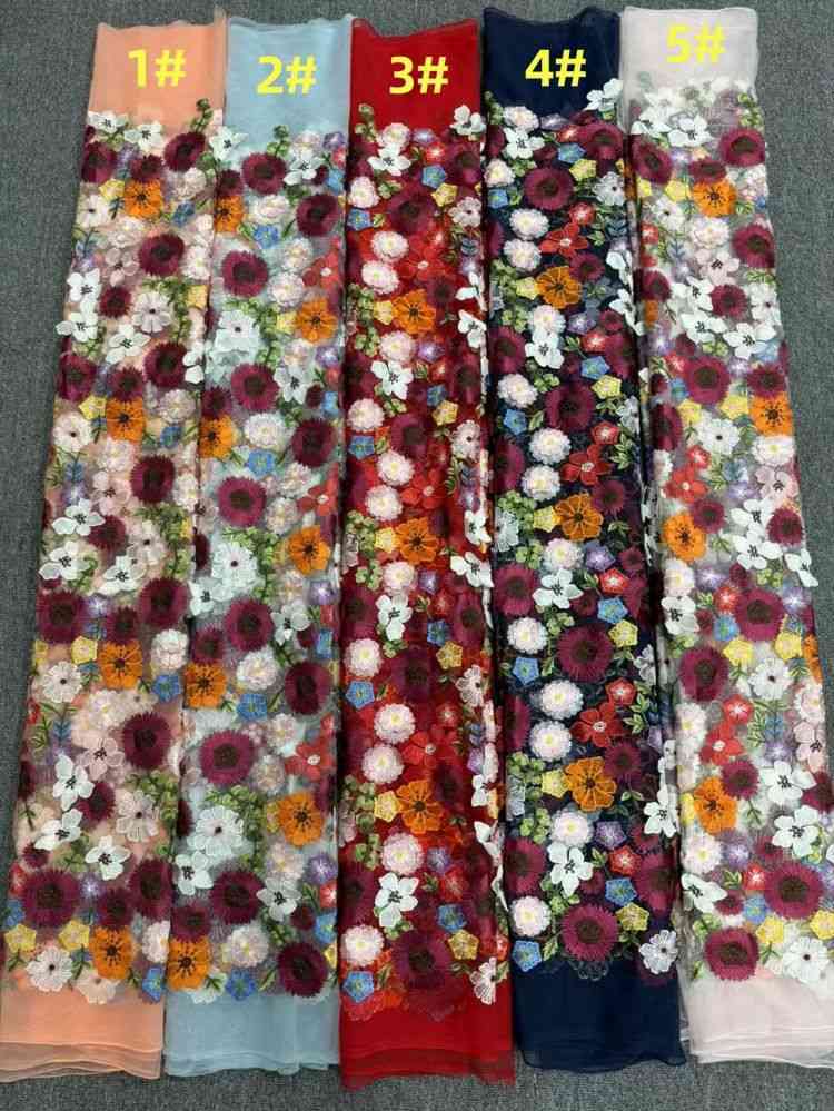 1 Yard Multi-Color Embroidered Lace Material Fabric JS008