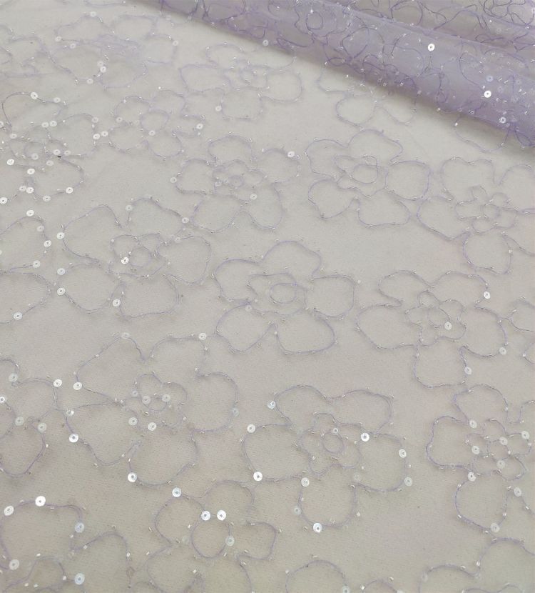 1 Yard White Sequined Beaded Bridal Lace Material Fabric JS044